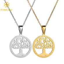 High Quality PVD Gold Plated Stainless Steel Round Brand Hollow Wishing Tree Pendant